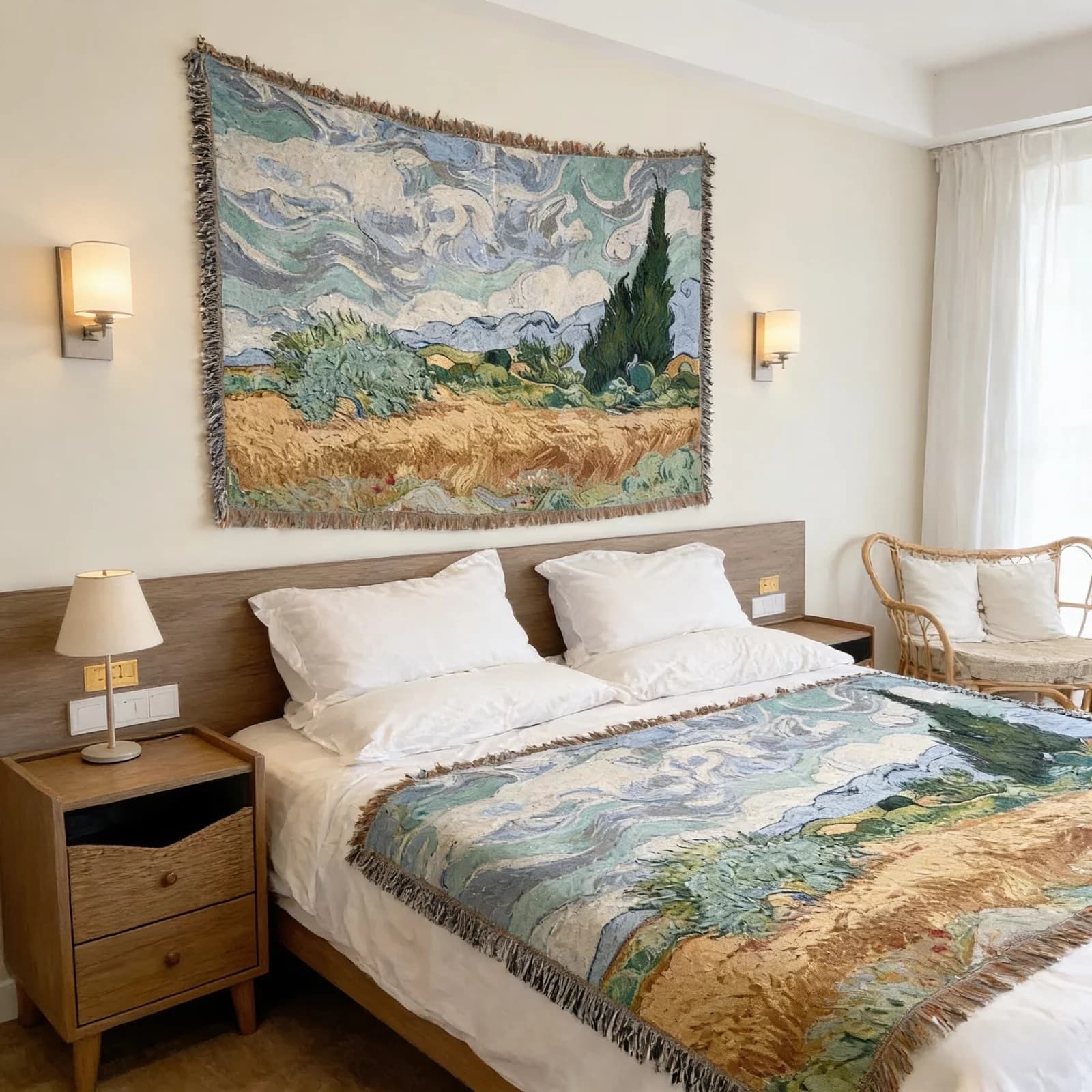 Thảm treo dệt kiểu Van Gogh cho sofa và trang trí tường