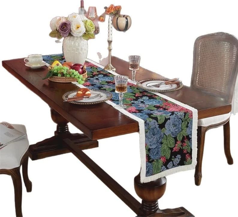 Khăn Trải Bàn Phong Cách Tranh Sơn Dầu Vải Cotton Linen Pha Trộn Cho Trang Trí Phòng Ăn