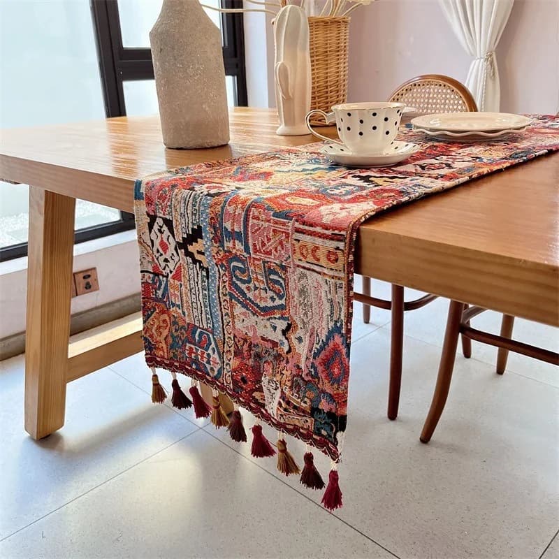 Khăn trải bàn cotton pha phong cách Bohemian họa tiết hình học