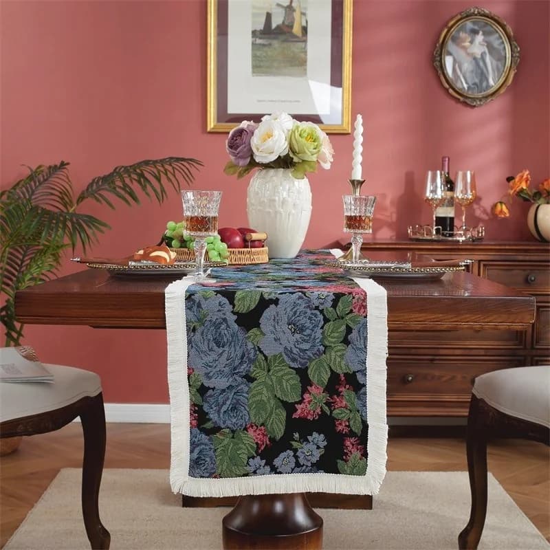 Khăn Trải Bàn Phong Cách Tranh Sơn Dầu Vải Cotton Linen Pha Trộn Cho Trang Trí Phòng Ăn