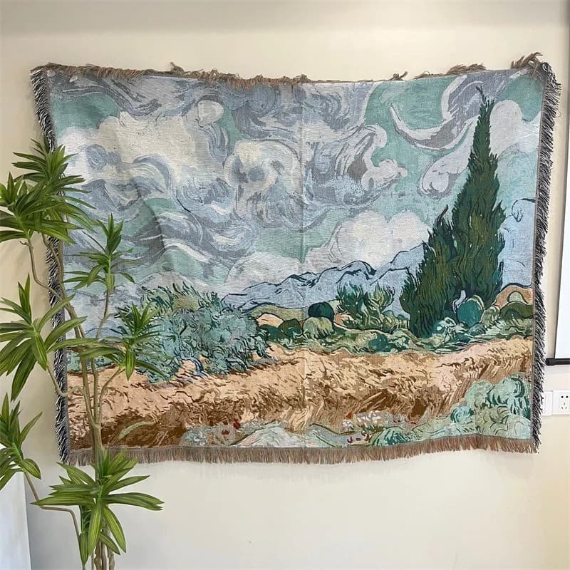 Thảm treo tường tranh nghệ thuật kiêm chăn đắp vải cotton
