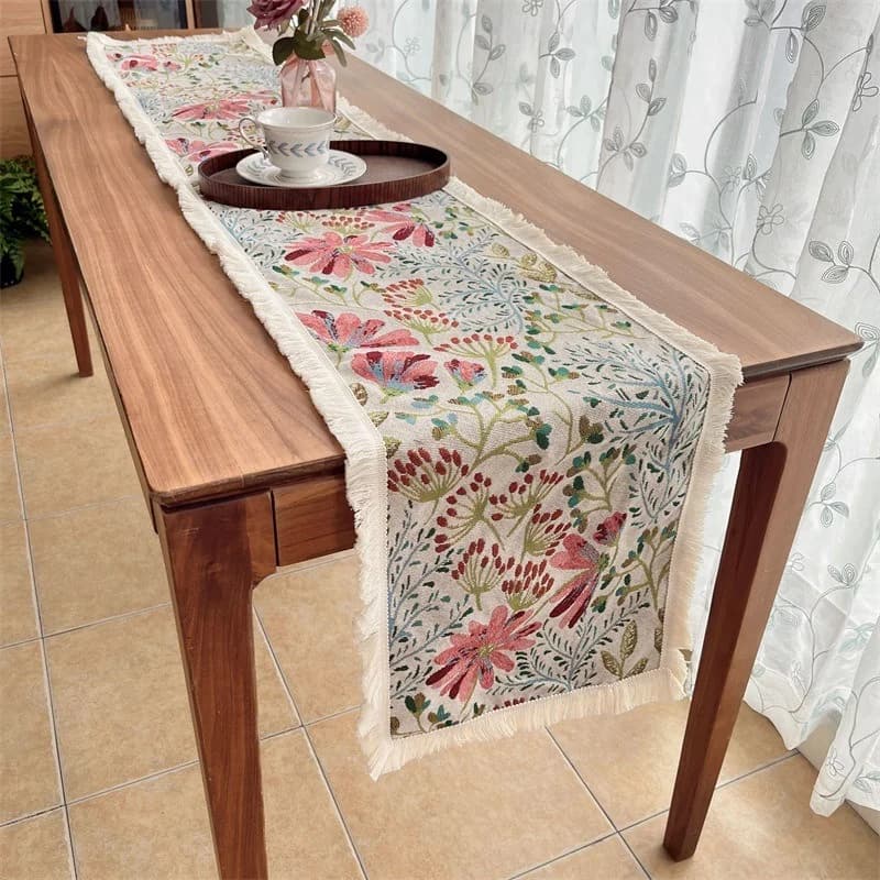 Khăn trải bàn phong cách Bắc Âu vải cotton pha họa tiết hoa