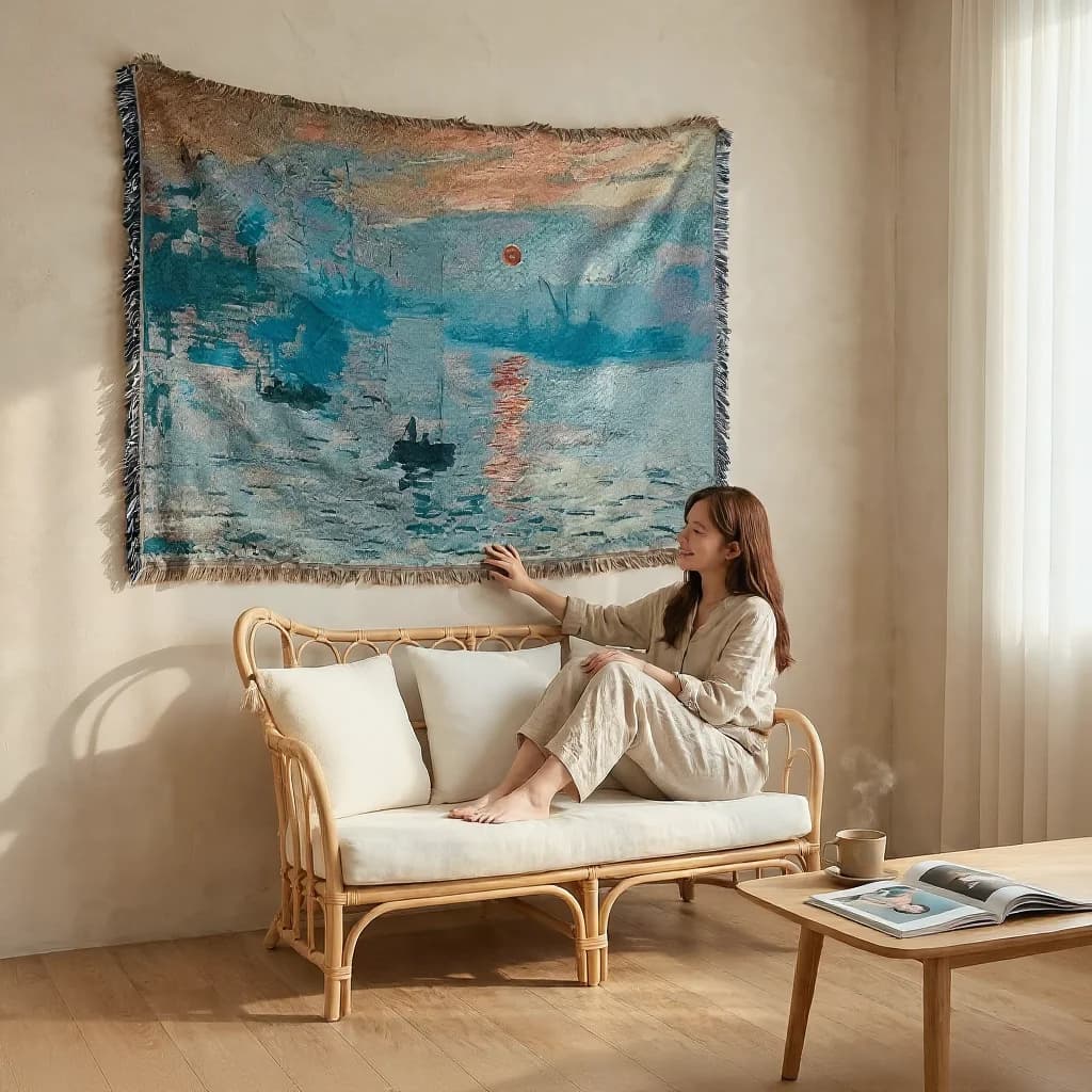 Thảm treo tường/đắp sofa phong cách tranh sơn dầu