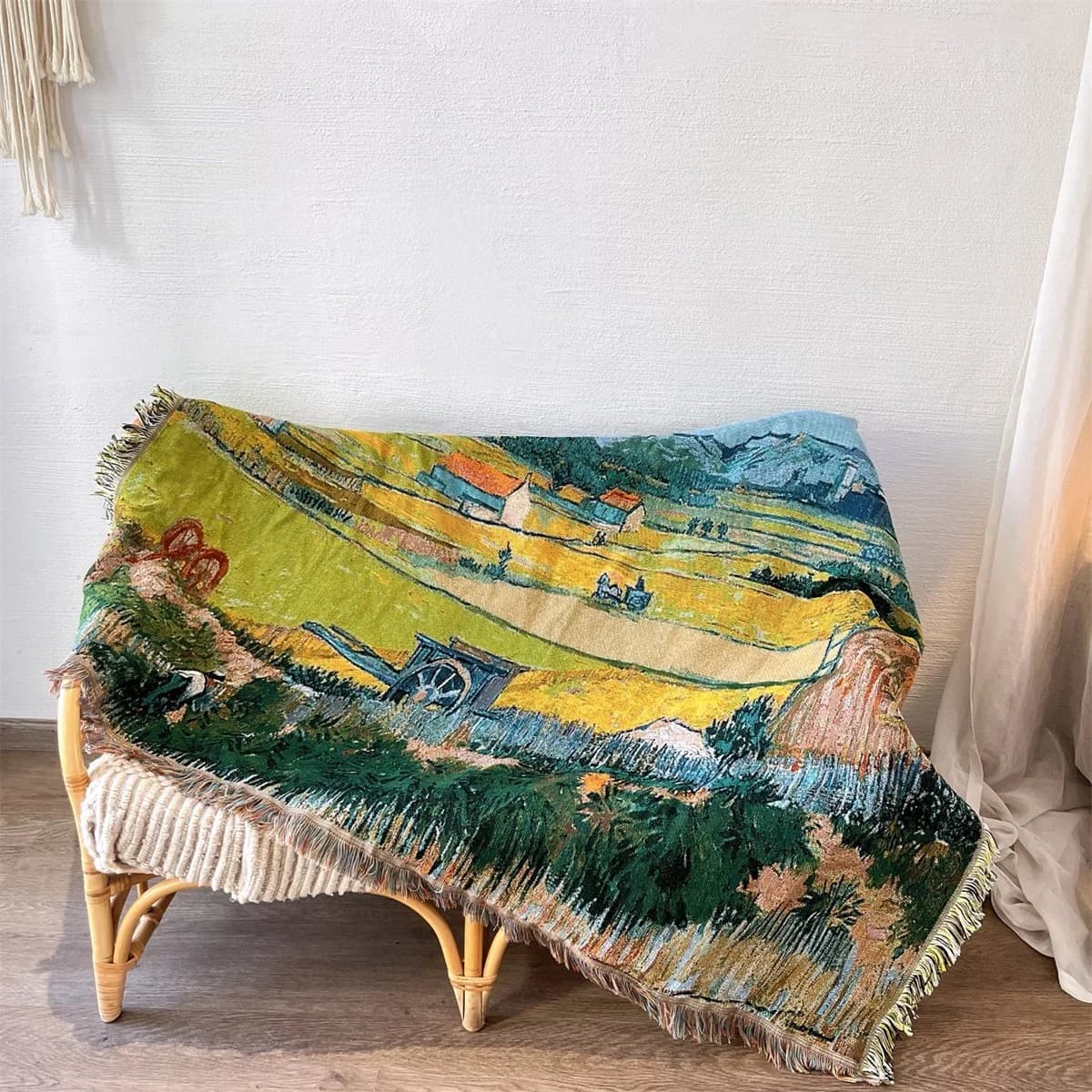 Thảm trải sofa dệt kim họa tiết tranh Van Gogh