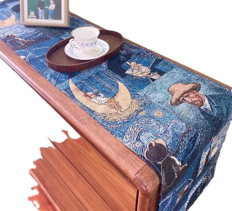 Khăn trải bàn phong cách Van Gogh vải cotton linen pha