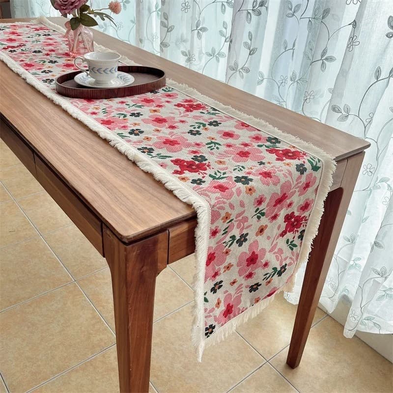 Khăn trải bàn phong cách đồng quê Mỹ, vải cotton pha hoa văn