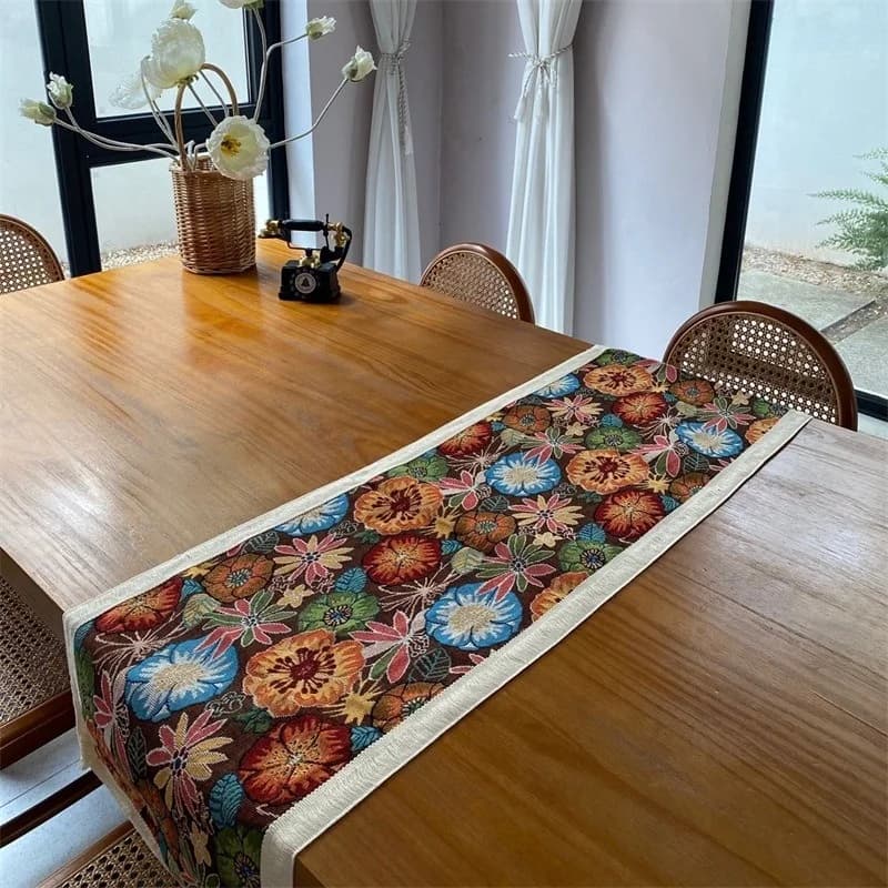 Khăn trải bàn Bohemian vải cotton pha họa tiết hoa trang trí