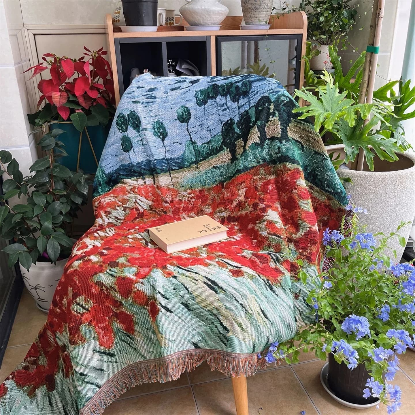 Chăn Phủ Nghệ Thuật Cổ Điển Vải Pha Cotton Thảm Treo Sofa