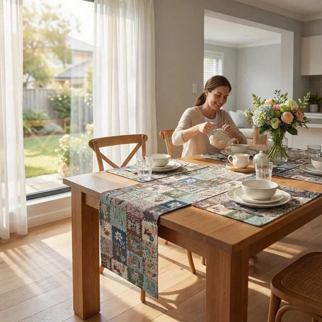 Khăn trải bàn phong cách đồng quê Mỹ họa tiết hoa văn sơn dầu