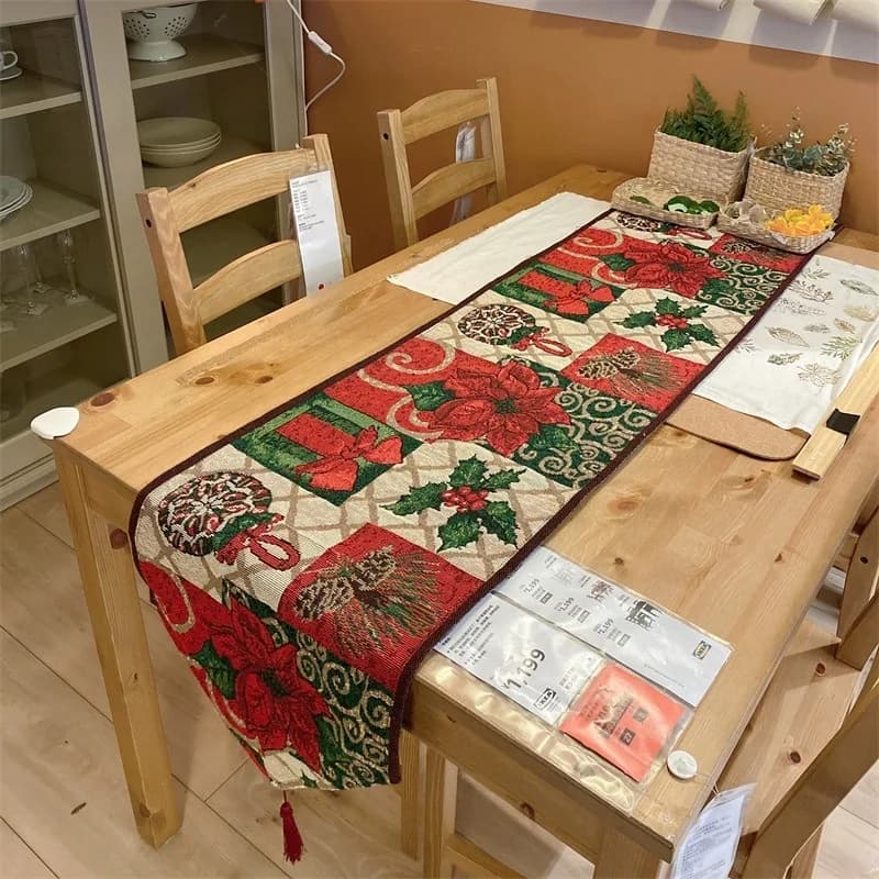 Khăn trải bàn Giáng sinh vải cotton pha, trang trí lễ hội cho bàn ăn