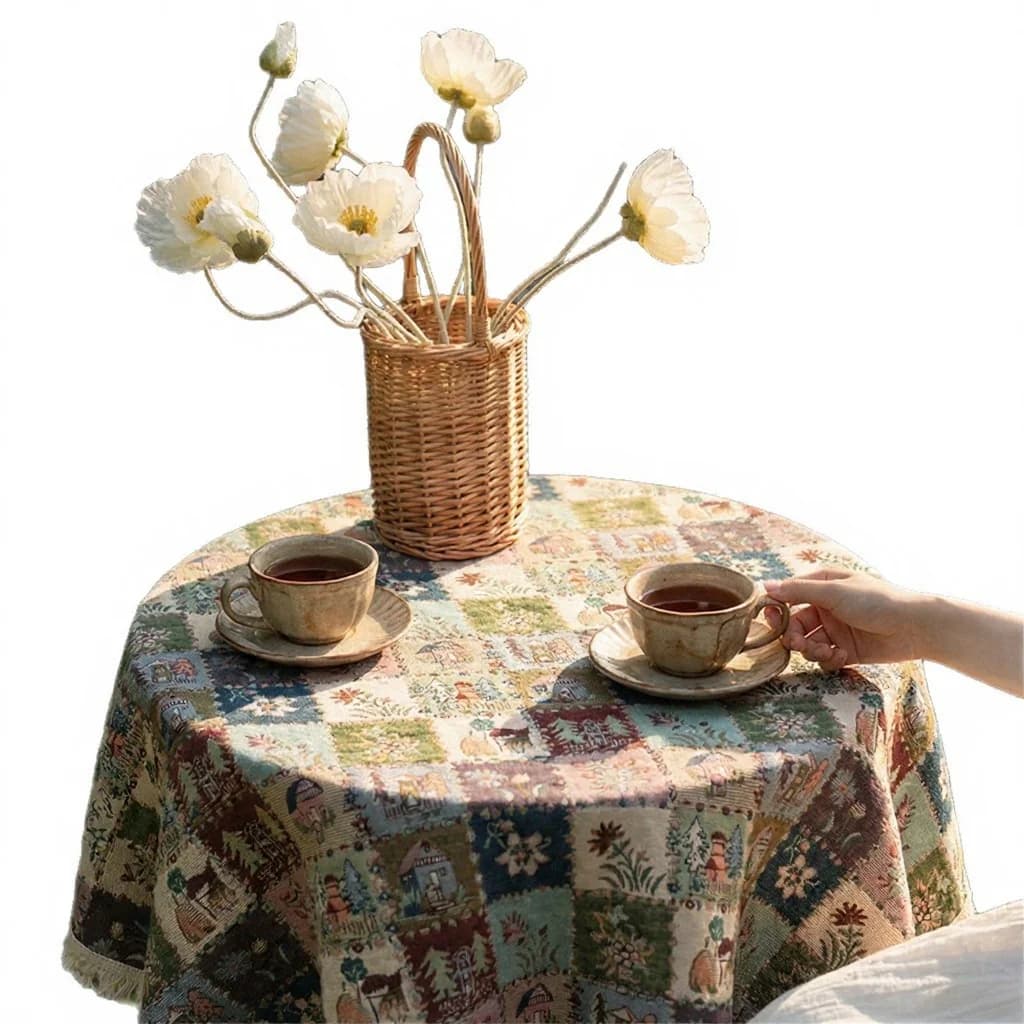 Khăn trải bàn jacquard phong cách đồng quê họa tiết hoa kiểu tranh sơn dầu