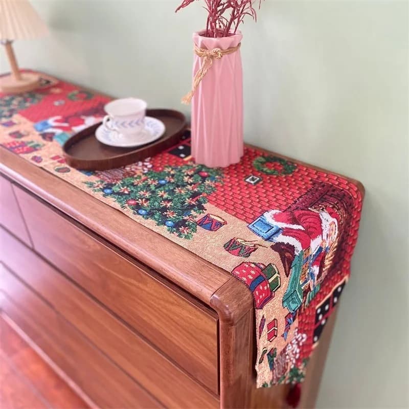 Khăn lót bàn Giáng sinh vải cotton linen trang trí tủ kệ
