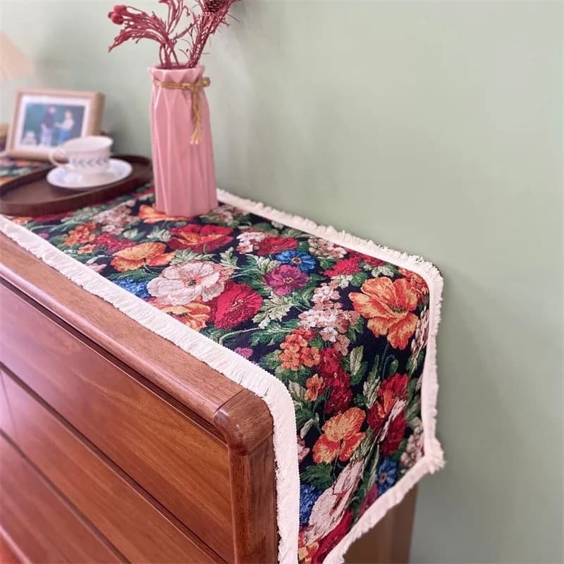 Khăn trải bàn phong cách đồng quê Mỹ - Tấm phủ tủ màu đen