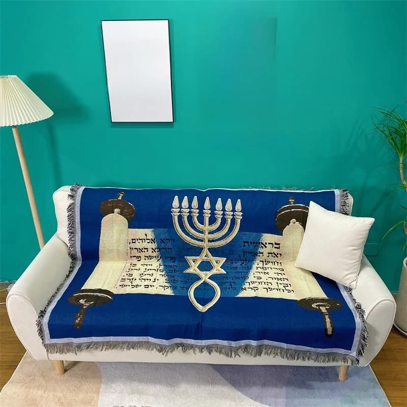 Thảm trải sofa dệt kim phong cách Địa Trung Hải có tua rua