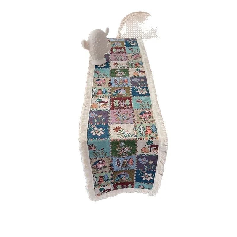 Khăn trải bàn phong cách đồng quê Mỹ in hoa lá vải cotton pha