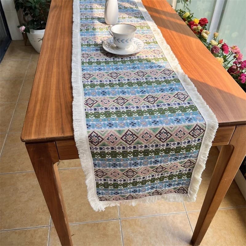 Khăn trải bàn chạy dài phong cách Bohemian, vải cotton pha