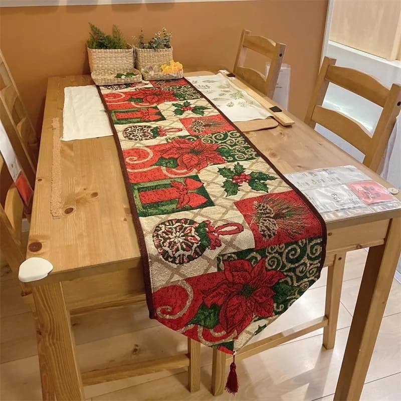 Khăn trải bàn Giáng sinh vải cotton pha, trang trí lễ hội cho bàn ăn