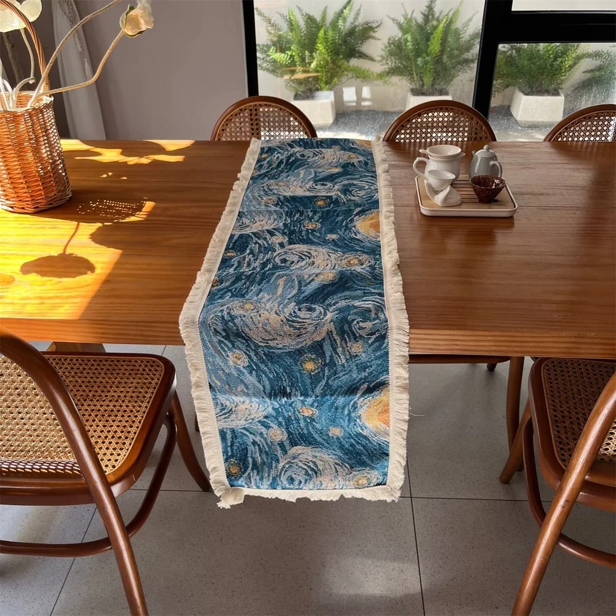 Khăn trải bàn phong cách Van Gogh vải cotton pha trang trí