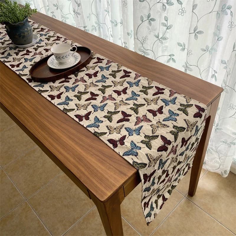 Khăn trải bàn Jacquard phong cách đồng quê hoa văn bướm