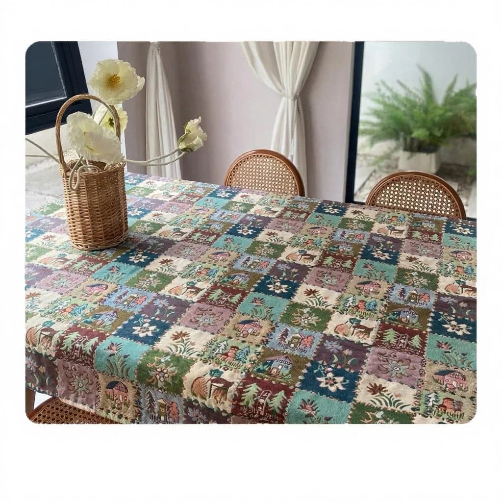 Khăn trải bàn phong cách đồng quê Mỹ họa tiết hoa văn sơn dầu