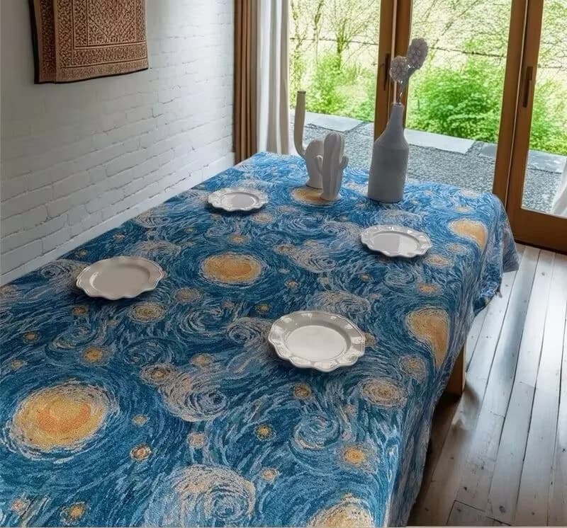 Khăn trải bàn chữ nhật họa tiết Đêm đầy sao, vải cotton pha