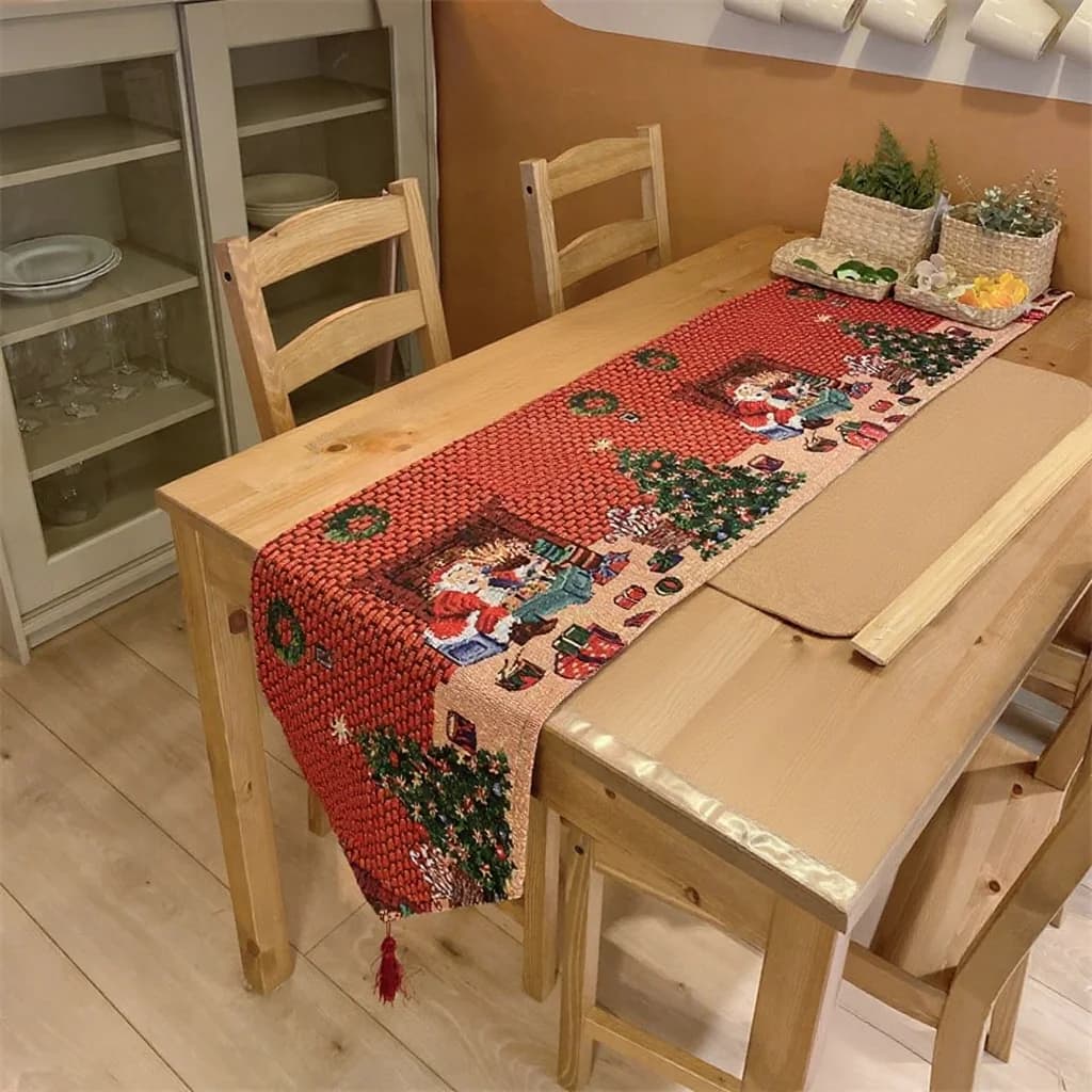 Khăn trải bàn Giáng sinh vải cotton pha polyester trang trí phòng ăn
