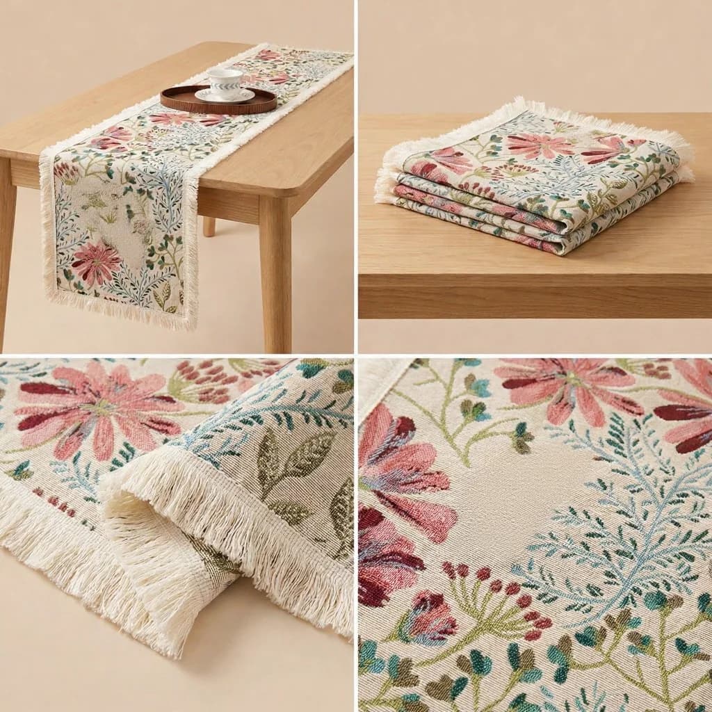 Khăn trải bàn Jacquard vải cotton họa tiết hoa trang trí bàn ăn