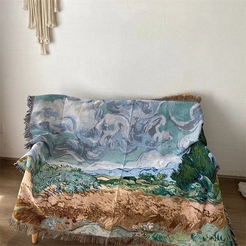 Chăn Sofa Trang Trí Vải Cotton Pha Trộn Họa Tiết Nghệ Thuật Trừu Tượng