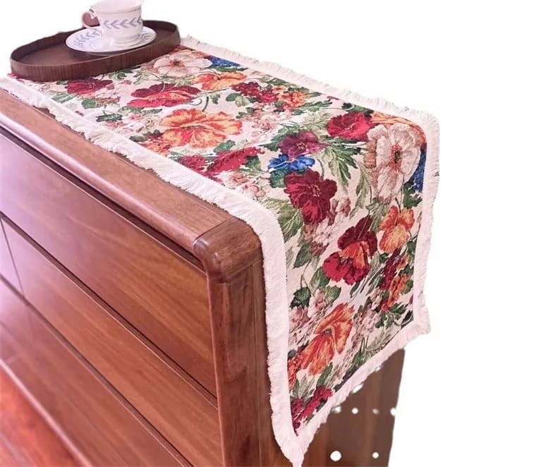 Khăn trải bàn phong cách đồng quê vải cotton pha hoa văn cho phòng ăn
