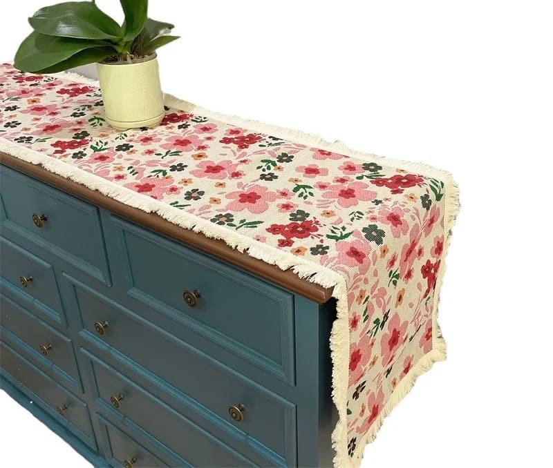 Khăn trải bàn phong cách đồng quê Mỹ, vải cotton pha hoa văn
