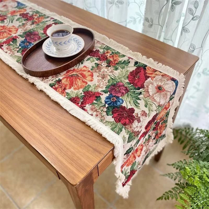 Khăn Trải Bàn Vải Cotton Linen Pha Họa Tiết Hoa Trang Trí Nhà Cửa