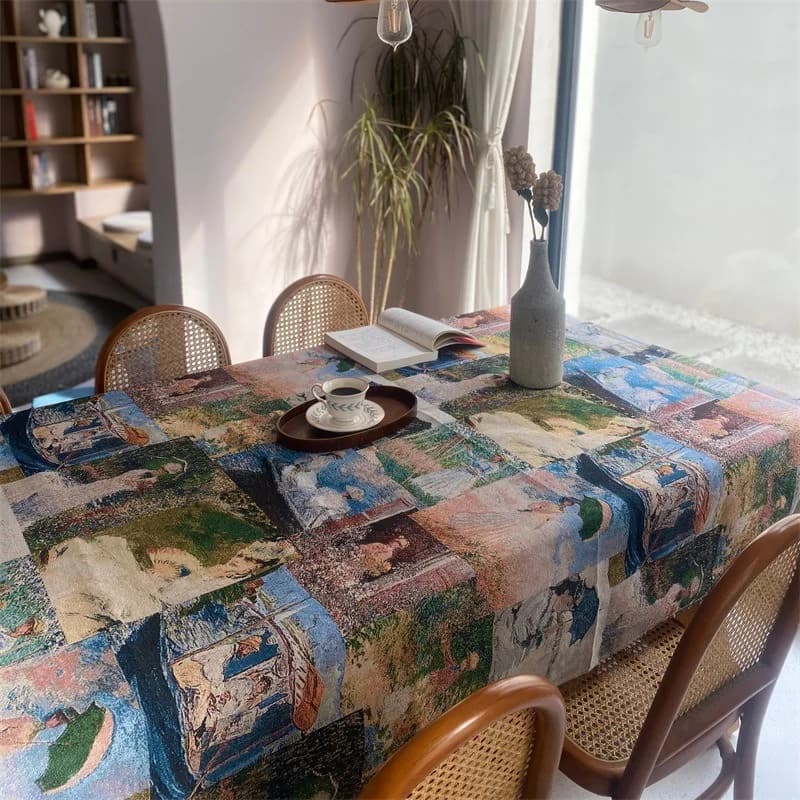 Khăn trải bàn hình chữ nhật vải polyester cotton cho bàn ăn, bàn làm việc, sân vườn