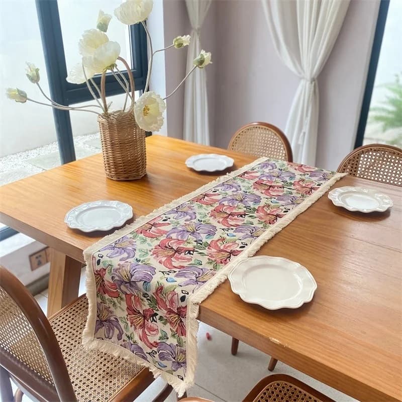 Khăn trải bàn jacquard hoa văn phong cách đồng quê Mỹ cho phòng ăn
