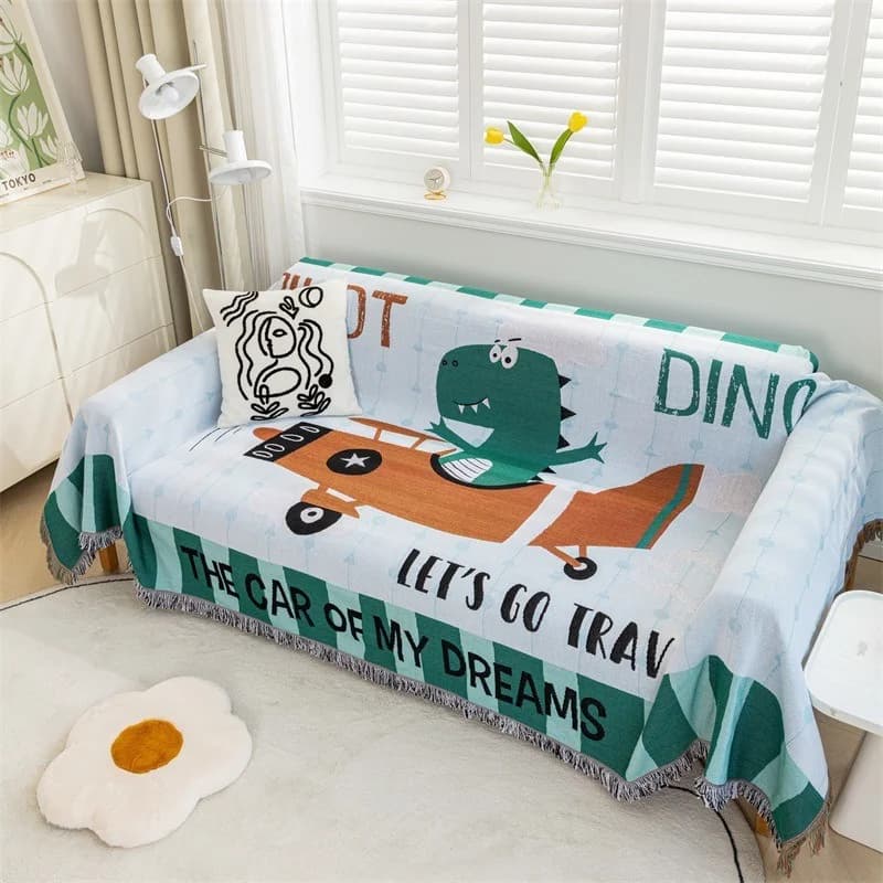 Bọc ghế sofa khủng long hoạt hình có tua rua, phủ toàn bộ