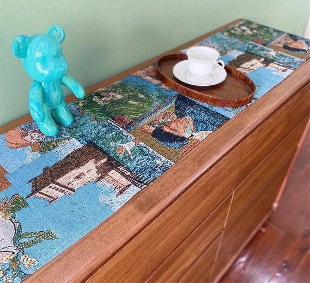 Khăn trải bàn phong cách Van Gogh vải cotton linen pha