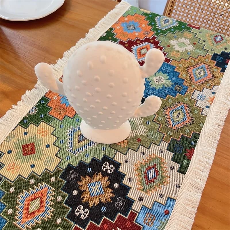 Khăn trải bàn Bohemian họa tiết hình học Cotton Polyester