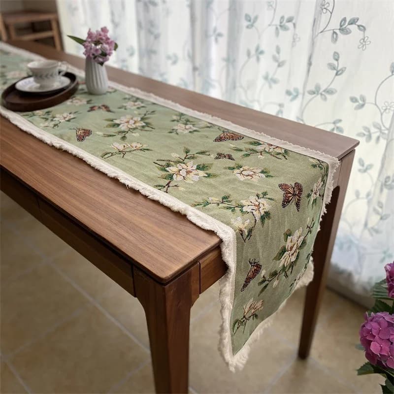 Khăn trải bàn cotton linen phong cách đồng quê Mỹ có tua rua