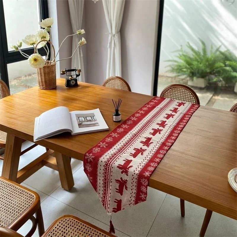 Khăn trải bàn Giáng sinh vải cotton pha polyester trang trí phòng ăn