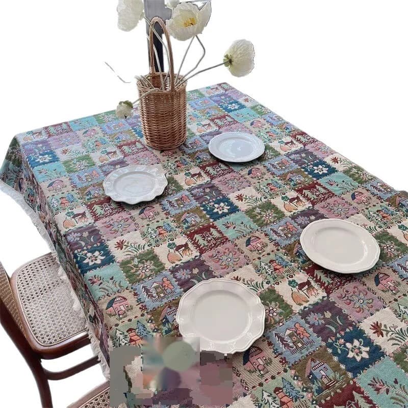 Khăn trải bàn và khăn phủ bàn cotton pha họa tiết jacquard hoa