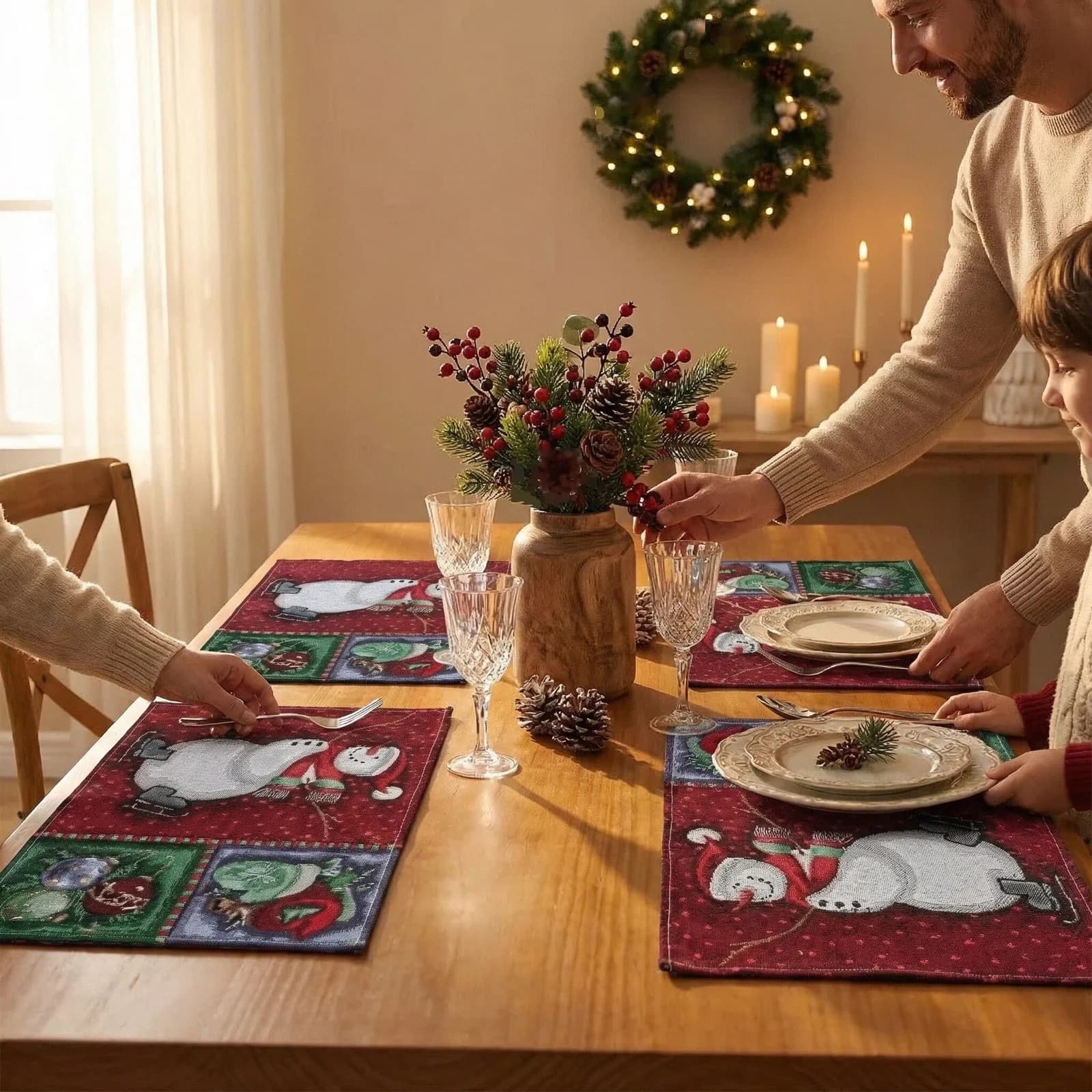 Khăn trải bàn Giáng Sinh vải cotton linen trang trí lễ hội