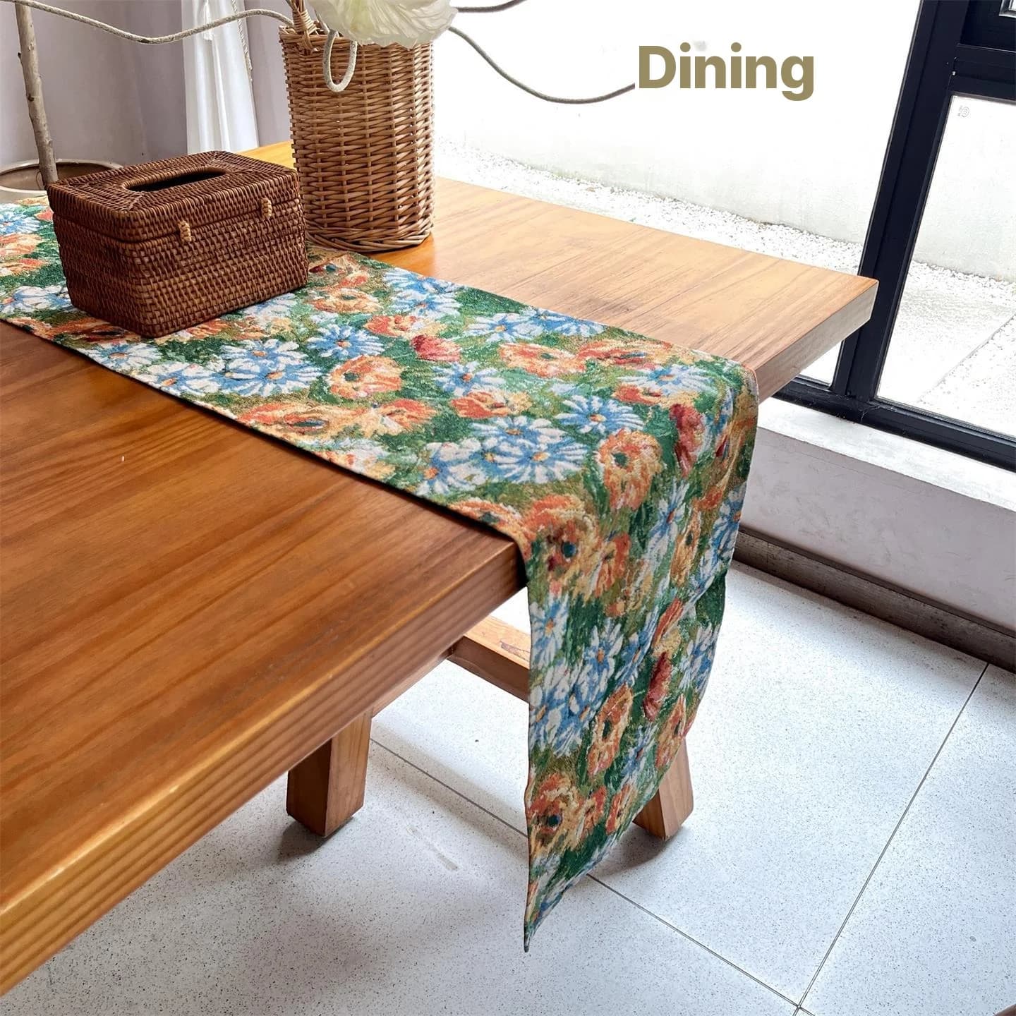 Khăn Trải Bàn Và Tấm Lót Bát Họa Tiết Hoa Vườn Monet, Vải Pha Cotton