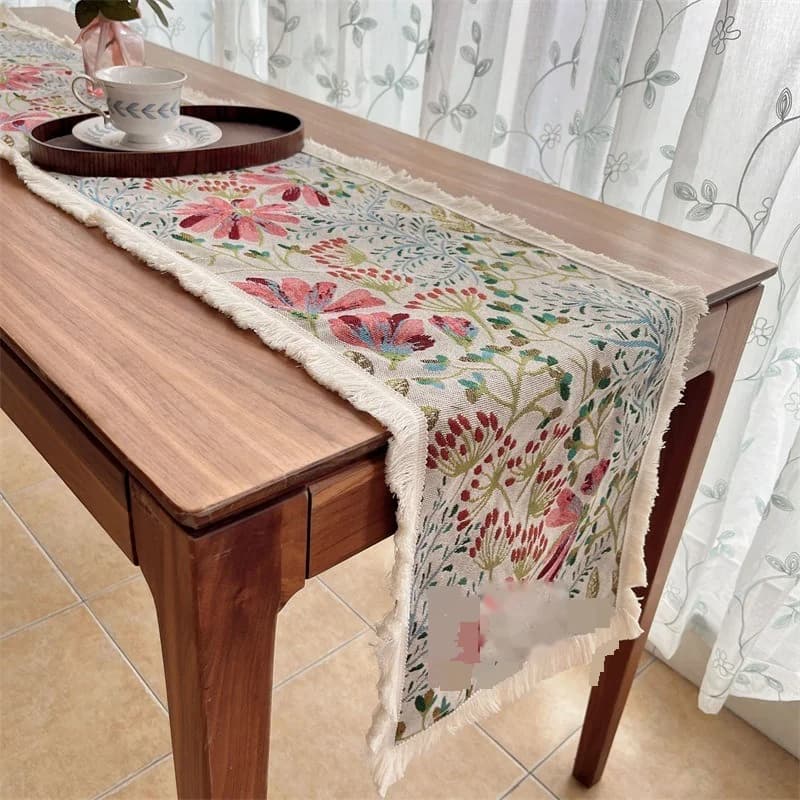 Khăn trải bàn phong cách Bắc Âu vải cotton pha họa tiết hoa
