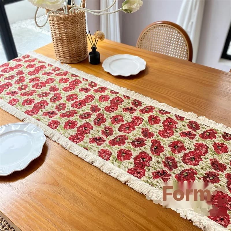 Khăn trải bàn họa tiết hoa vải cotton pha cho phòng ăn