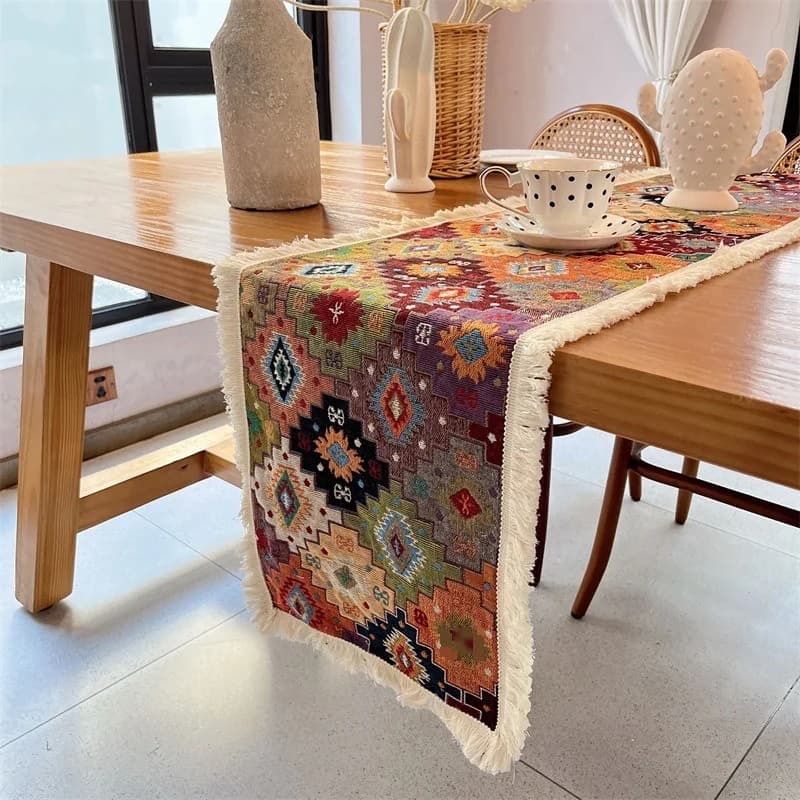 Khăn trải bàn chạy dài phong cách Bohemian, vải cotton pha