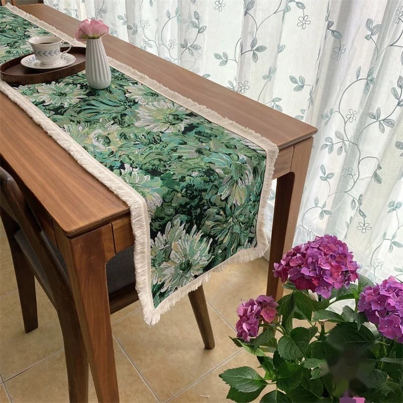 Khăn trải bàn phong cách đồng quê Mỹ in hoa lá vải cotton pha