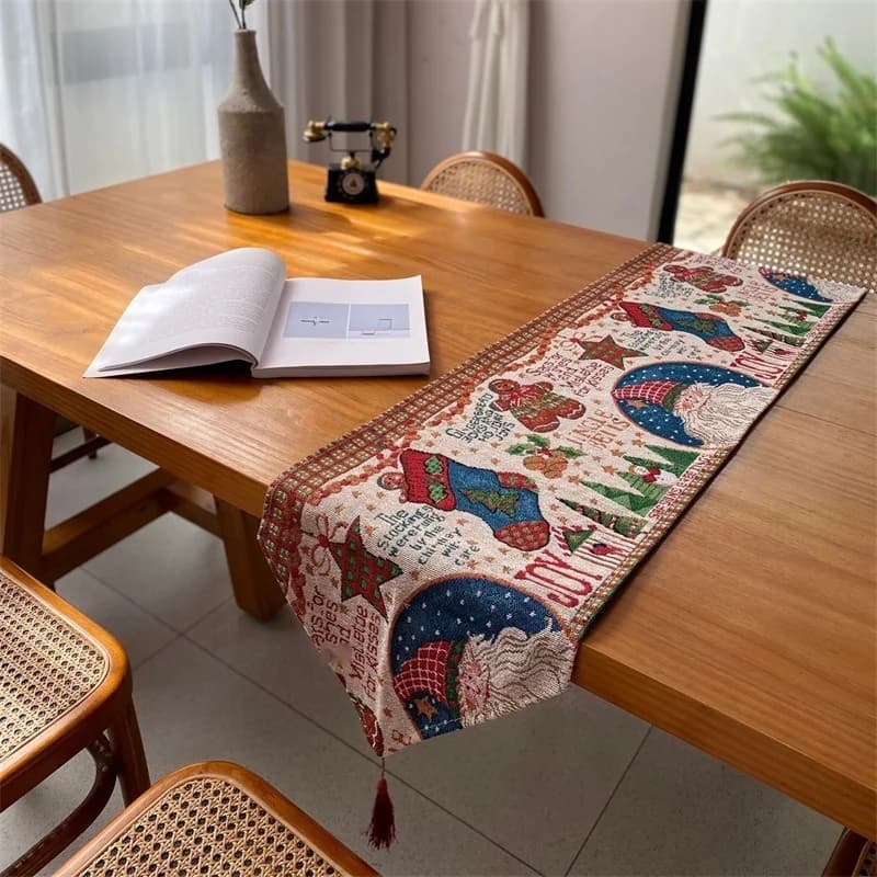 Khăn trải bàn Giáng Sinh vải cotton linen trang trí lễ hội