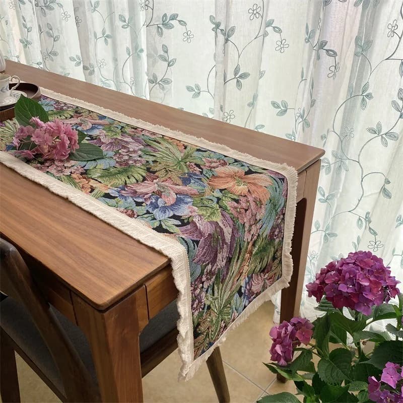 Khăn trải bàn cotton lanh phong cách Mỹ có tua rua