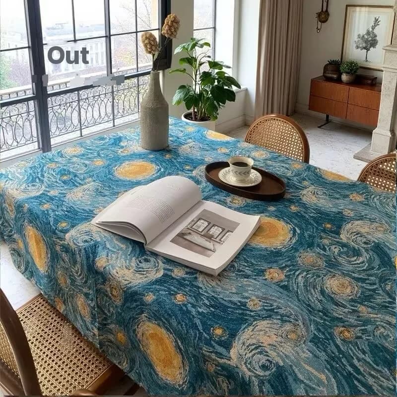 Khăn trải bàn chữ nhật họa tiết Đêm đầy sao, vải cotton pha