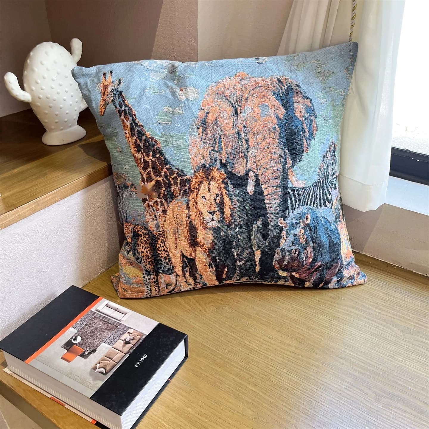 Vỏ gối tựa lưng in họa tiết động vật phong cách Retro 45x45cm