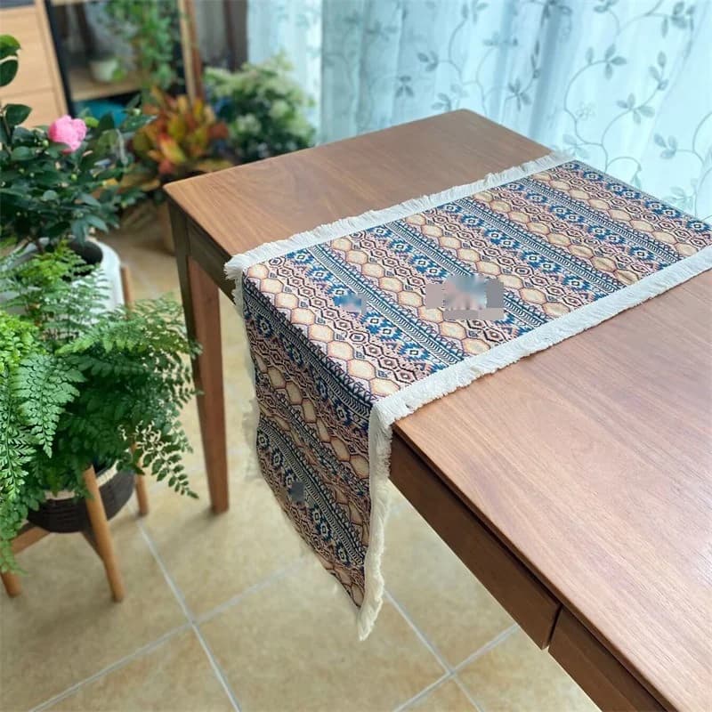 Khăn trải bàn họa tiết hình học Bohemian vải cotton pha linen